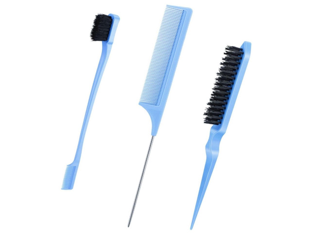 3 Pcs Slick Back Hair Brush, Bristle Brush Edge Control Teasing Comb for Women Black Hair (Blue)