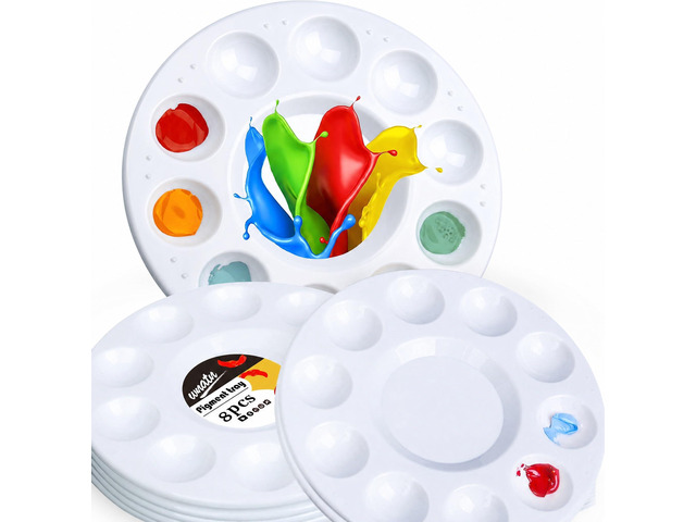 8pcs Paint Tray Palettes, Plastic White Palettes for Kids & Students,Paint Tray for Art Class,Craft DIY or Have a Birthday Painting Party