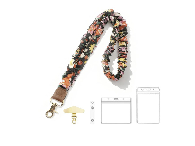 Scrunchie Lanyard for ID Badges Cellphone Keys, Stretchy Lanyards for Teachers, Retractable Teacher Neck Lanyard with ID Card Holder Phone Tether...