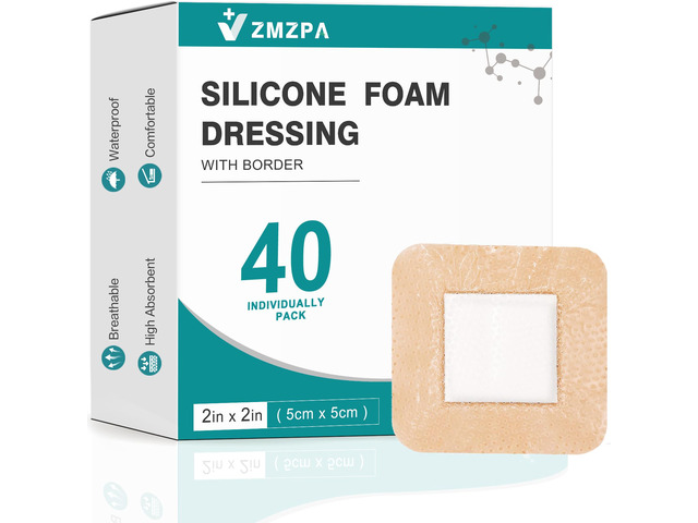 40 Pcs Silicone Foam Dressing 2x2 Gentle Border, Waterproof Silicone Bandages for Wounds Care, Bed Sore Patches, Super Absorbent Wound Dressing,...