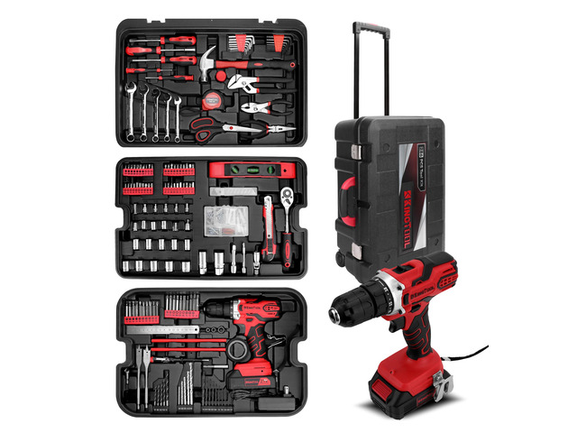 KINGTOOL Home Tool Set Kit - 286 PCS Home Auto Repair Tool Kit with Rolling Tool Box, Mechanic Tool Sets with 21V Max Cordless Power drill, Perfect...