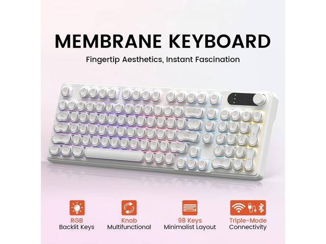 IP98 Tri-Mode Wireless Keyboard 98 Keys Bluetooth 2.4G USB-C RGB Backlit Creamy Silent Mechanical Feel Foundation White
