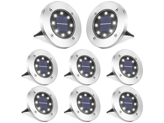 Solar Ground Lights Outdoor, 8 Pack 8 LED Solar Disk Lights Waterproof Garden In-ground Pathway Light Landscape Lighting for...