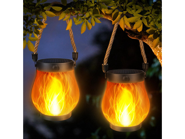 2 Pack Gen2 Solar Lantern Lights USB Ultra-Real Flame, Warm White Solar Garden Lights with Solar & USB-C Dual Charging, 2 Modes Outdoor...