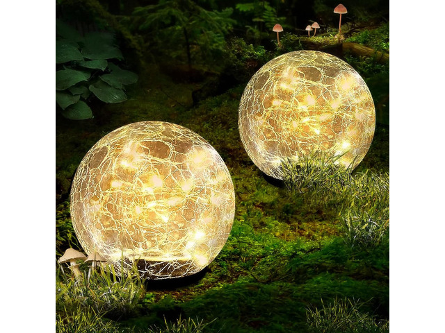 Garden Solar Ball Lights Outdoor Waterproof 50LED Cracked Glass Globe 4.7'' 2 Pack Solar Power Ground Lights for Path Yard Patio Lawn, Christmas...