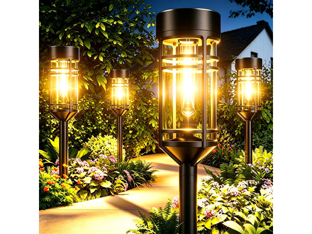 Amzarp 12 Pack Solar Garden Lights, Outdoor Bright LED Solar Pathway Lights IP65 Waterproof Rugged Shatterproof Auto On/Off for Landscape Garden...
