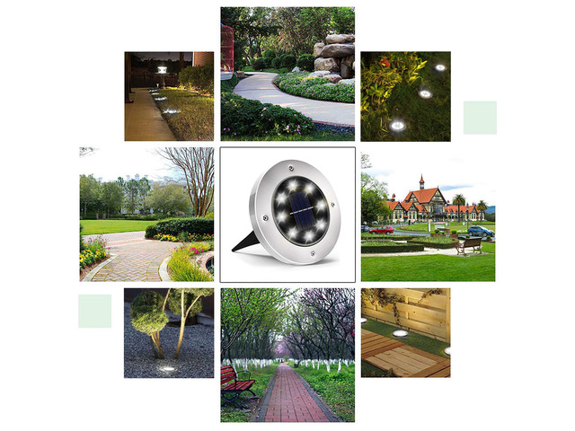 Solar Lights Outdoor Waterproof, Cold White, 8 Pack Ground Lights Solar Powered Lights Outdoor Solar Disk Light Landscape Light for Deck Step Patio...