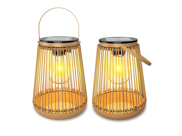 2 Pack Garden Lights Metal Hanging Solar Lantern Waterproof