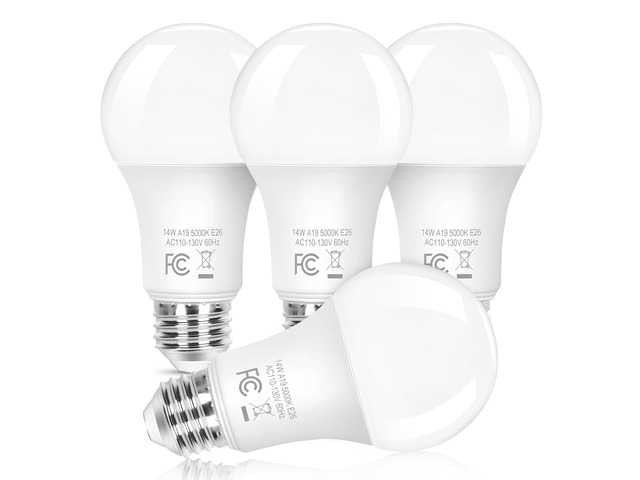 A19 LED Bulbs, 100W Dimmable LED Light Bulbs Equivalent, Energy Efficient 14W, Daylight White 5000K, 1600 Lumens, E26 Standard Light Bulb for...