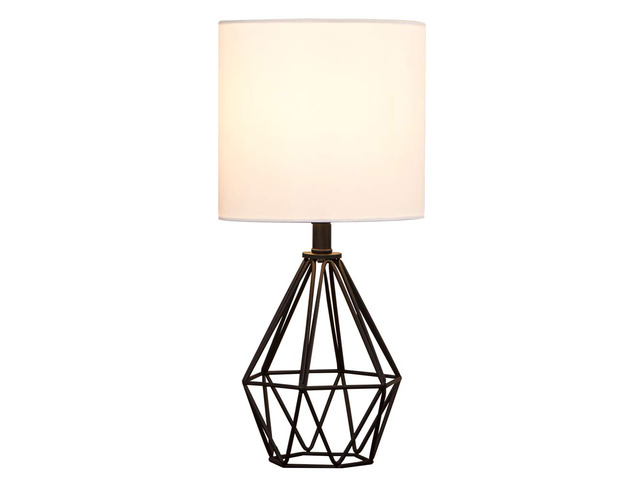 Black Bedside Table Lamp,Small Nightstand Lamp for Bedroom,Modern Desk Lamp with TC Fabric Shade Geometric Metal Base for Living Room Study Office...