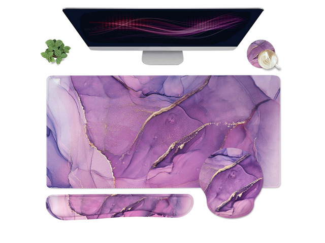 4-in-1 Gaming Mouse Pad Wrist Support SetDesk Pad + Mouse Pad with Wrist Rest + Keyboard Wrist Rest + Coaster, Ergonomic Design for Home Office...