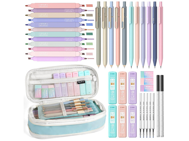 School Supplies with Cute Pencil Case, 39 PCS Blue Back to School Stationery Set, Essentials for College Nursing Student, 12 Pastel Highlighter, 6...