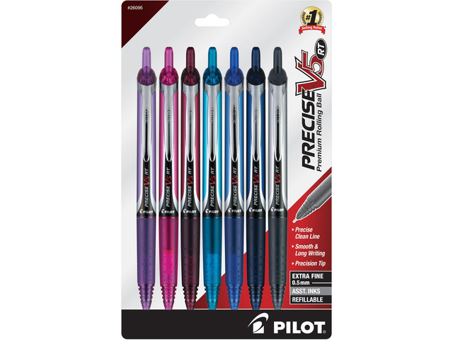 Precise V5 RT Rolling Ball Pens, 0.5 mm, Assorted, Pack of 7