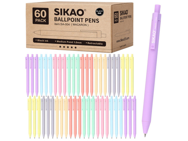 Pens Bulk, 60 Pack Retractable Ballpoint Pens Black Ink (Pastel) 1.0mm Smooth Writing Clear Lines No-Smear, Cute Retractable Click Pens for School...