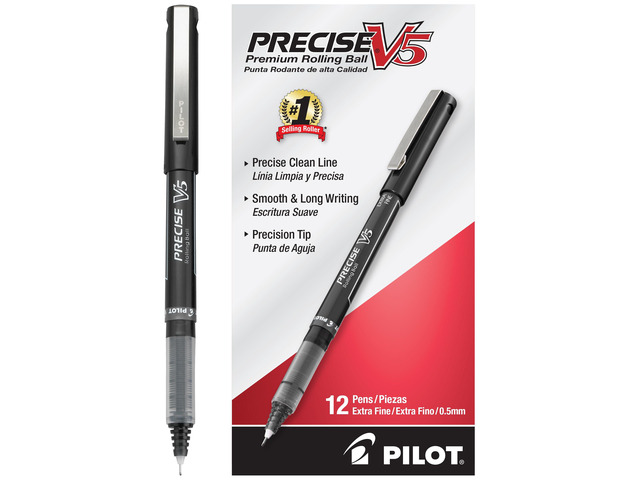 Precise V5, Extra Fine Point 0.5 mm Black Pens, Black, Pack of 12