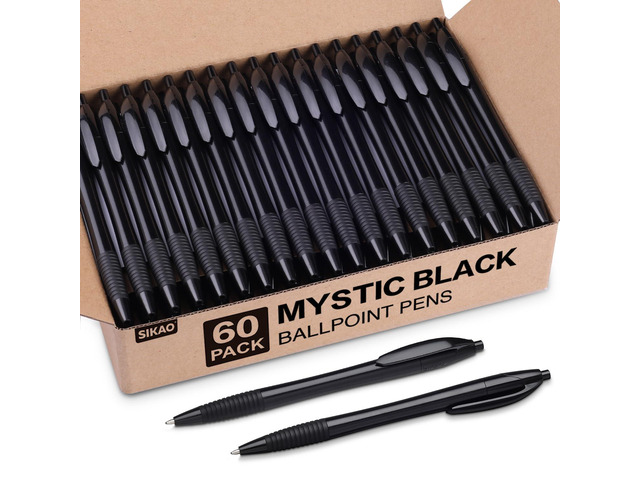 Black Pens Bulk, 60 Pack Gripped Slimster Ballpoint Pens Black Ink 1.0mm Smooth Writing No Bleed No Skip, Click Pens with Soft Grip for Teacher...