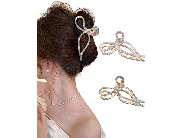 ACECHA 2 Pack Bow Claw Clips for Women Thick Thin Hair, Strong Hold metal bow hair clips, cute elegant design, non-slip strong hold, daily...