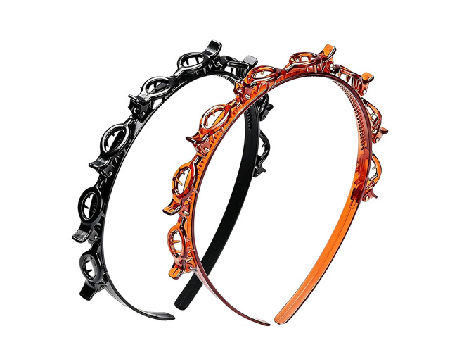 TYSSELY 2 Pack Clip Headband Hairclip Headband Bangs Hairpin Braided Toothed Hairband 90s Curly Hair Accessories for Women Girls Black and Brown