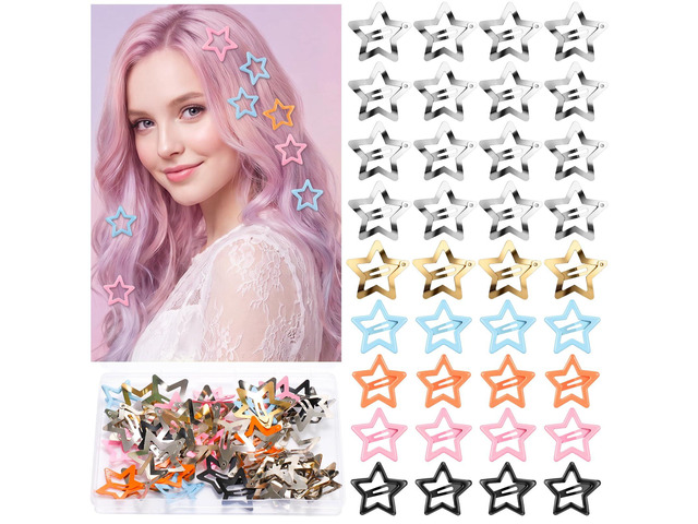 Star Hair Clips Snap, 54 Pack Metal Barrettes 1.57in & 1.18in Non Slip Silver Cute 2000s Hair Pins Accessories for Girls & Women Daily Party Use...