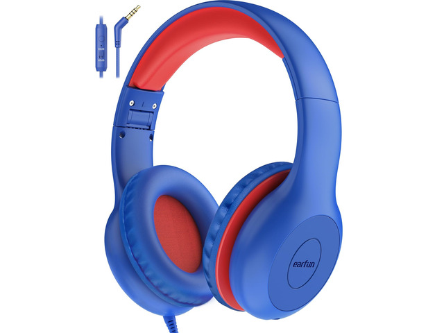 K1 Kids Headphones Wired with Mic, Volume Limit Headphones for Kids Portable Wired Headphone with Shareport, Stereo Sound, Foldable Headset for...