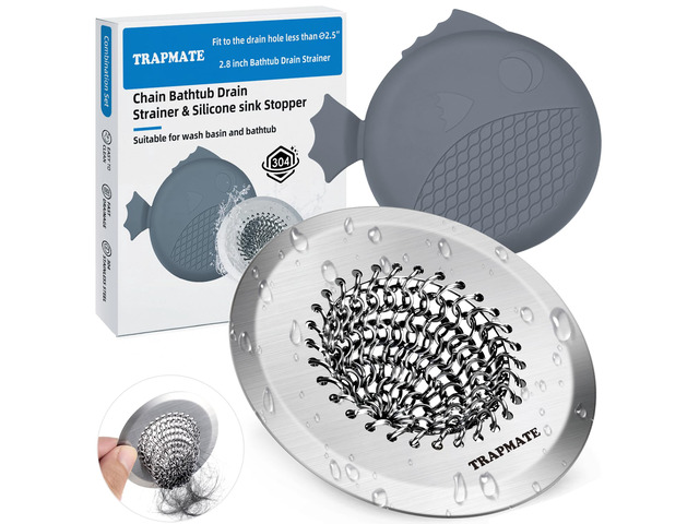 Shower Drain Hair Catcher, 2.8' Bathtub Stopper Drain Strainer Kit Easy Clean, Anti-Clogging, Fast Drainage, Anti-Slip, Reversible, No Rust, For...