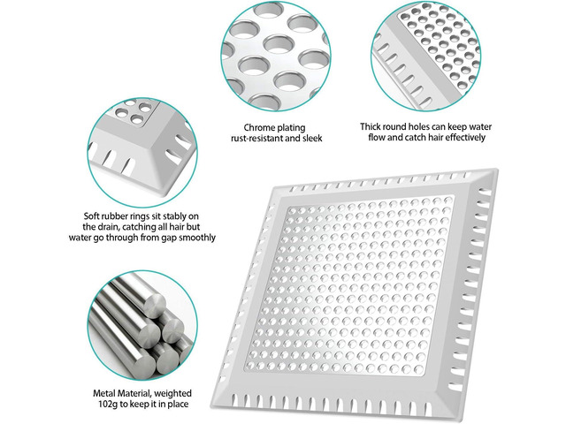 Shower Drain Hair Catcher/Drain Strainer/Shower Drain Cover for Bathroom Floor Drain, Stainless Steel and Silicone (Patented Product) (Pack of 2)
