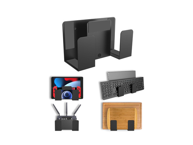 Universal Wall Mount for Laptop/Keyboard/Tablet, Black Fit for Kindle/ Router/ Modem, Cable Box Wall Shelf Holder Organizer, Fit for Desk Side&...