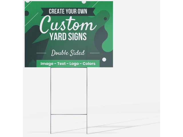 50 pack 12x18' Double Sided Customizable Outdoor Yard Sign made from Corrugated Plastic with Metal 'H' Stake, Easy to Design, Sign for Business,...