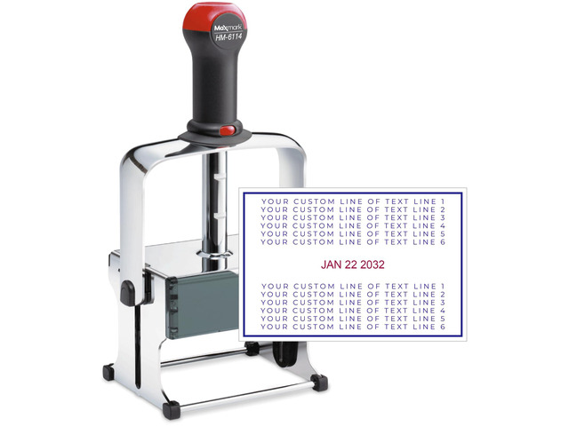 Super Heavy Duty Date Stamp with 12-Line Custom Text, Self Inking Date Stamp - 6114 - Choose from Many Font and Color Options