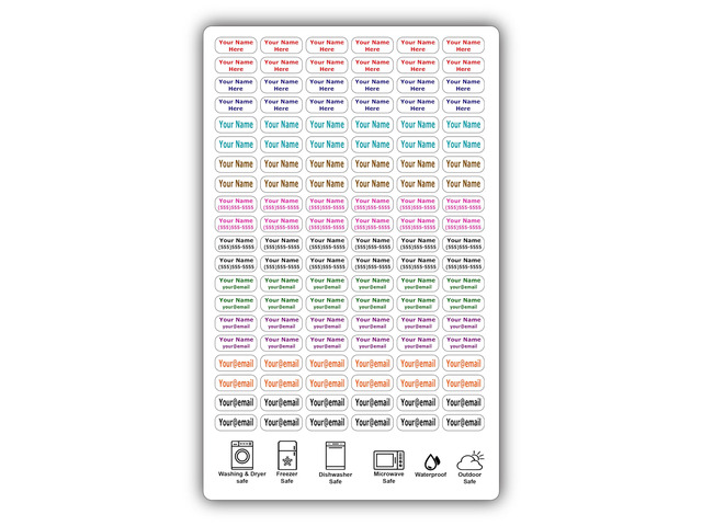 120 Small Personalized Waterproof Name Labels. Press and Stick Multi use Custom Mini Name Labels. Customized 2 Lines of Text and Color. Tiny Name...