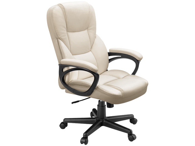Office Executive Chair High Back Adjustable Managerial Home Desk Chair, Swivel Computer PU Leather Chair with Lumbar Support (1, Beige)