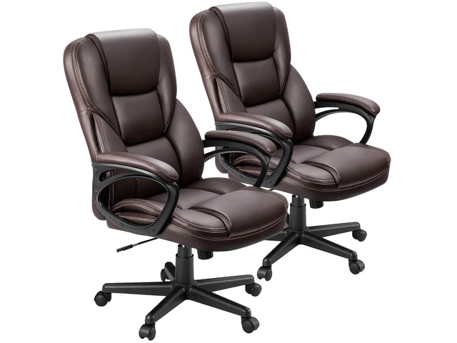 Office Executive Chair High Back Adjustable Managerial Home Desk Chair, Swivel Computer PU Leather Chair with Lumbar Support (2, Brown)
