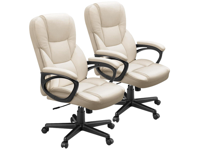 Office Executive Chair High Back Adjustable Managerial Home Desk Chair, Swivel Computer PU Leather Chair with Lumbar Support (2, Beige)