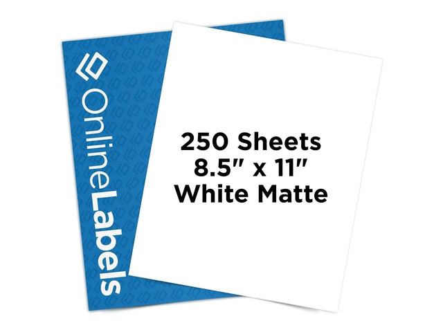 OnlineLabels 8.5' x 11' Sticker Paper - White Matte - Inkjet/Laser 250 Sheets, Permanent Adhesive, Blank Full Sheet Labels, Inkjet & Laser...