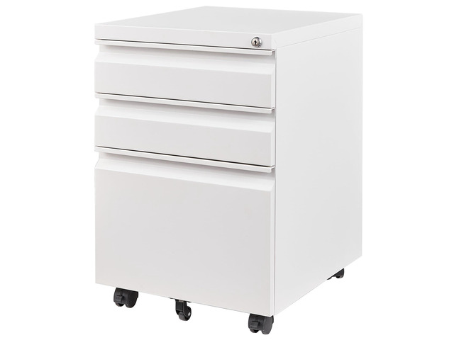 3 Drawer Mobile File Cabinet with Lock, Under Desk Metal Filing Cabinets for Home Office Organizer Letters/Legal/A4(Fully Assembled-White)