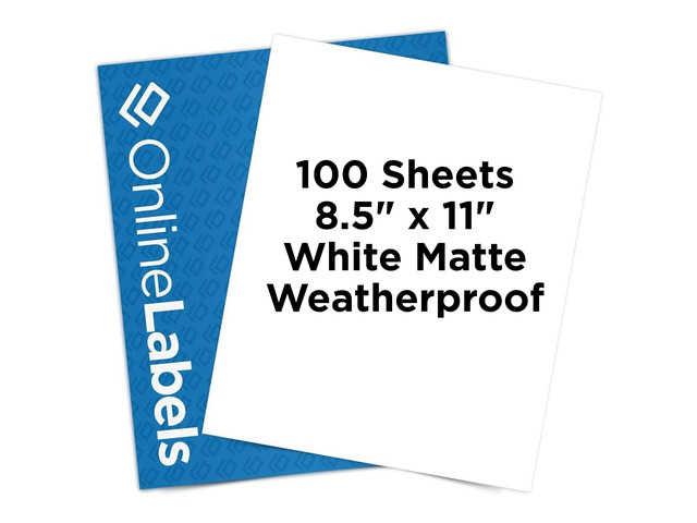 OnlineLabels 8.5' x 11' Sticker Paper - Waterproof Matte - Inkjet Only 100 Sheets, Permanent Adhesive, Blank Vinyl-Like Full Sheet White Labels,...