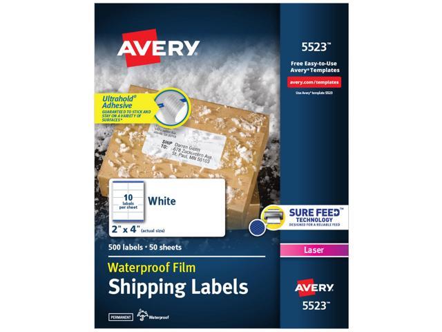 Waterproof Labels with UltraHold Permanent Adhesive, 2' x 4', 500 Labels for Laser Printers (5523)