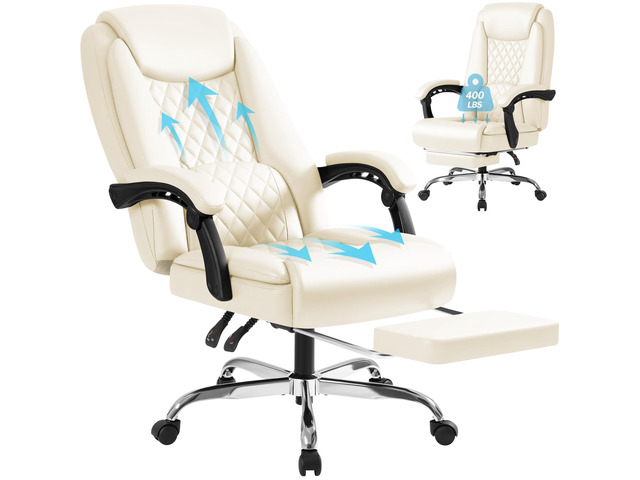 Executive Home Office Chair with Lumbar Support,400lbs Adjustable Ergonomic High Back Office Chair Reclining Managerial Chair for Home Office (Beige)