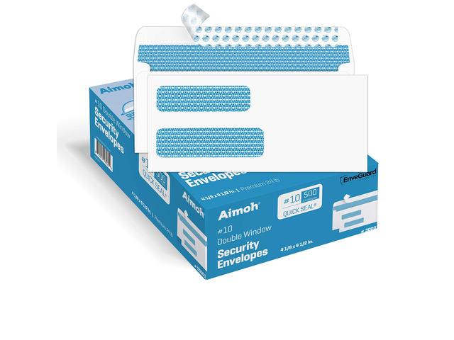 #10 Double Window Self-Seal Security Envelopes, #10 Envelope 2500ct Peel and Seal, Security Tint, EnveGuard, Self-Seal Closure, White, 24 LB...