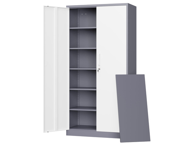 Metal Storage Cabinet with Lock Door, 71' Adjustable Shelf Steel Lockers for Office, Home,School,Garage Utility Tool Cabinet (2 Door-White & Gray)