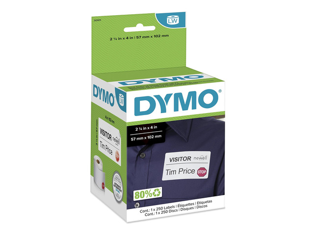 Authentic LW Name Badge Labels, 12-Hour Expiration Notification Disks, White, 2-1/4' x 4', 1 Roll of 250 - for LabelWriter Label Printers