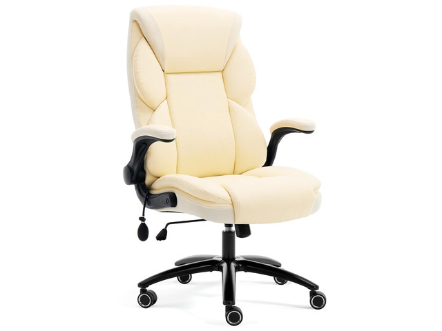 Executive Office Chair - Adjustable Inflatable Lumbar Support, Flip Up Arms, Heavy Duty Metal Base, Breathable PU Leather Ergonomic High Back...
