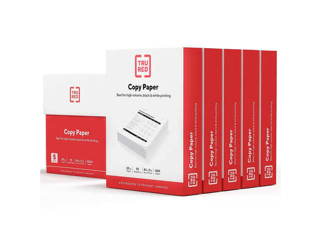 TRU RED Copy Paper, 8.5x11 Inch, 92 Brightness, 20 lb., 500 Sheets/Ream Matte finish white paper for everyday printing, copying, and office...
