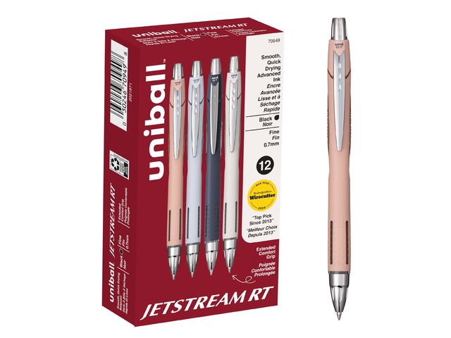 uniball Jetstream RT Ballpoint Pens, Black Ink, 0.7mm Fine Point, 12 Count Retractable, Smooth Writing, Quick-Drying, Smear-Resistant, uni Super Ink