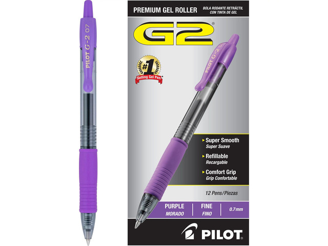G2 Premium Gel Roller Pens, Purple Ink Pens Fine Point, Pack of 12
