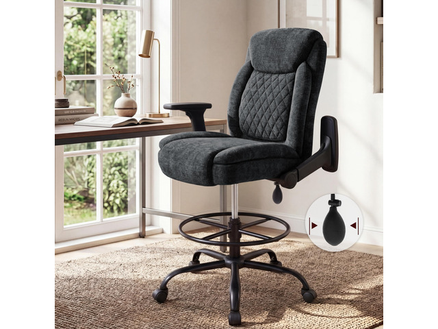 Drafting Chair,Executive Tall Office Chair Flip-up Armrests for Counter Height Desk Drawing Use,High Task Chair with Adjustable Foot Ring...
