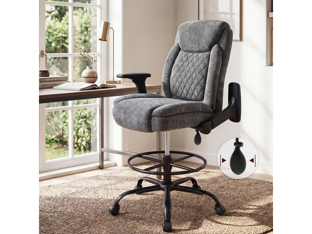 Drafting Chair,Executive Tall Office Chair Flip-up Armrests for Counter Height Desk Drawing Use,High Task Chair with Adjustable Foot Ring...