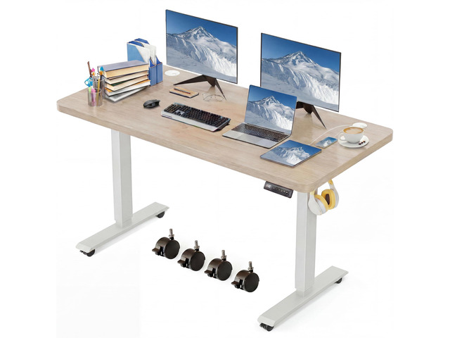 Electric Standing Desk 48 x 24 Inches Adjustable Height Sit Stand Up Desk for Home Office Computer Workstation Memory Preset with Wheels, Oak