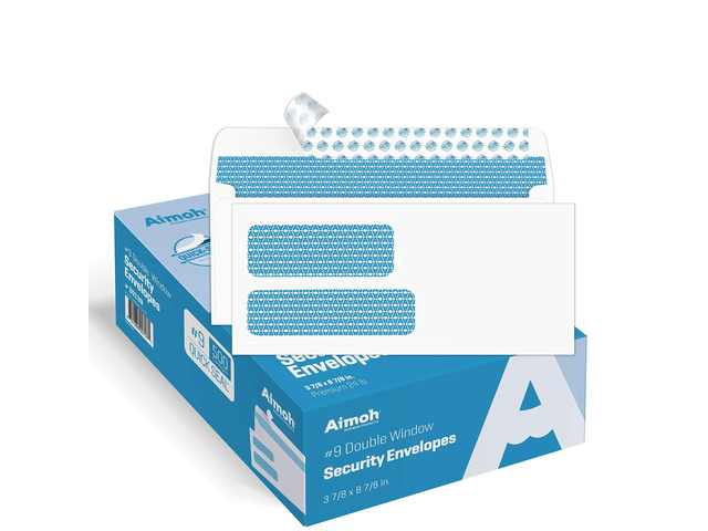 #9 Double Window Security Envelopes, Self Seal Letter Size, 1000 Ct for Invoices, Statements & Documents, 24 LB Paper, Quick-Seal Closure, 3-7/8 x...