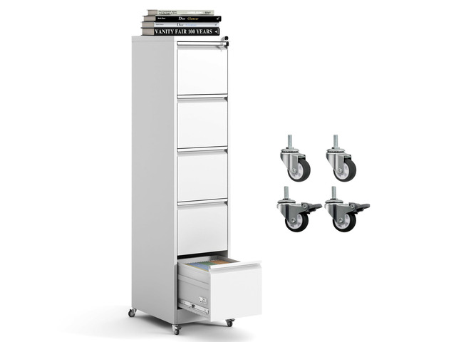 5 Drawer Mobile File Cabinet, Metal Filing Cabinet with Lock and Wheels, Home Office Rolling File Cabinets for Legal/Letter Hanging File Folders,...
